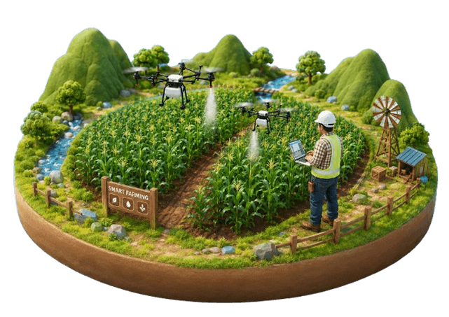 Ilustrasi pertanian cerdas menggunakan teknologi Extended Reality